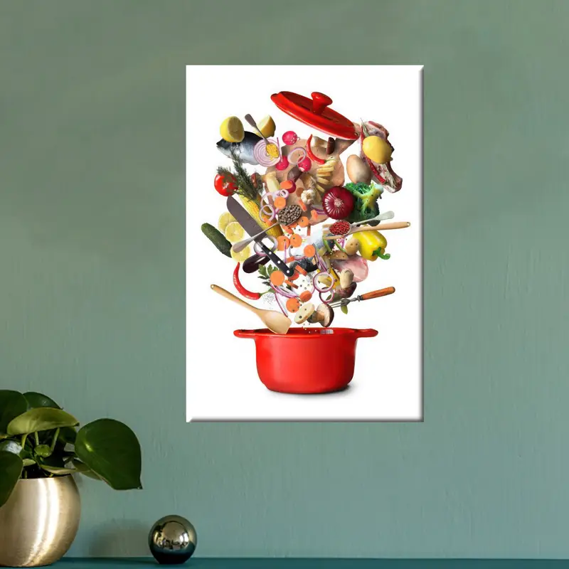 Vibrant Red Vegetable Kitchen Scene Printed Canvas Art