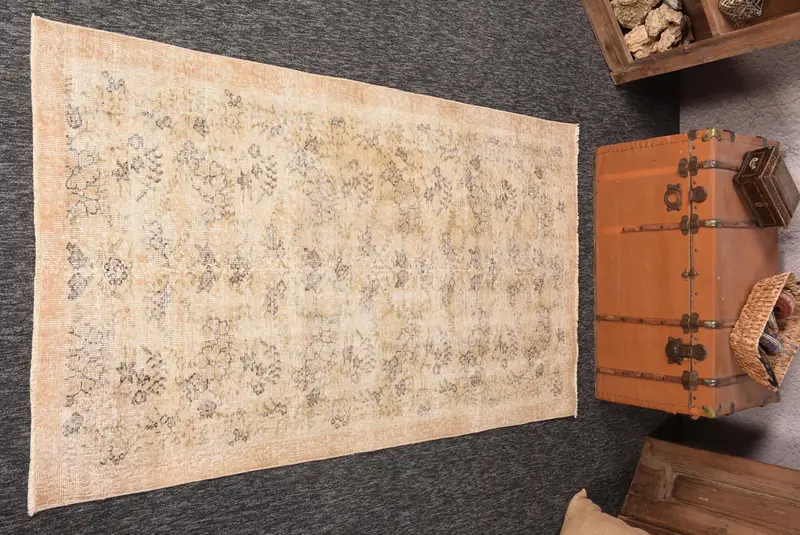 3.6x6.3 ft Vintage Türk Halısı, Accent Halı, Oushak Bej Yün Halı - 1