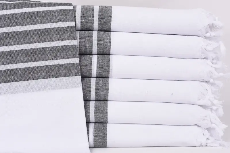 Beach Towel Monogrammed Turkish Organic Cotton Black Stripes, 70x40 Inches