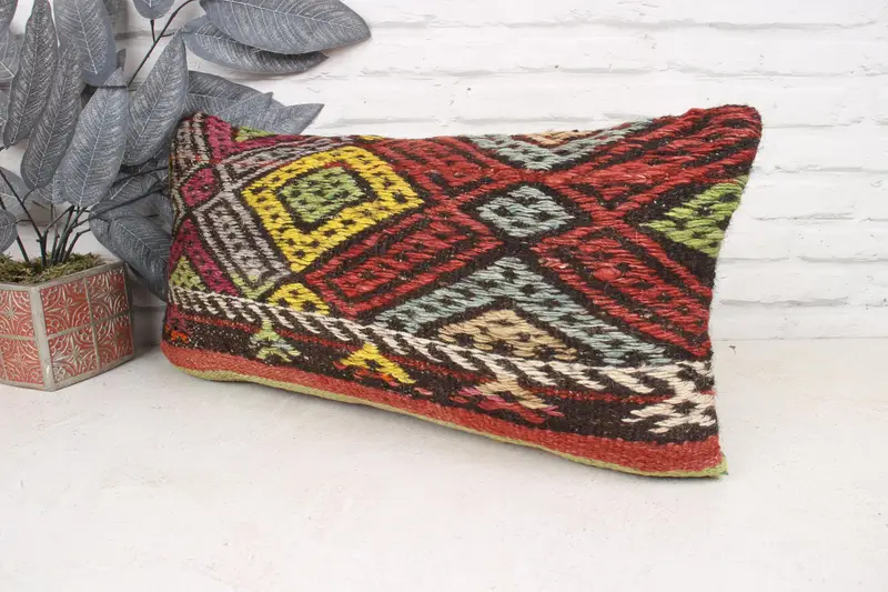 Kilim Pillow Cover, Handwoven Pillow Cover, Pillow, Vintage Kilim Pillow, Gift Pillow, 12x24 Red Cushion Cover, Christmas Pillow Cover - 4