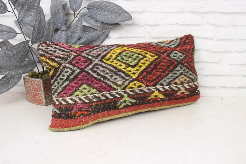 Kilim Pillow Cover, Handwoven Pillow Cover, Pillow, Vintage Kilim Pillow, Gift Pillow, 12x24 Red Cushion Cover, Christmas Pillow Cover - 3