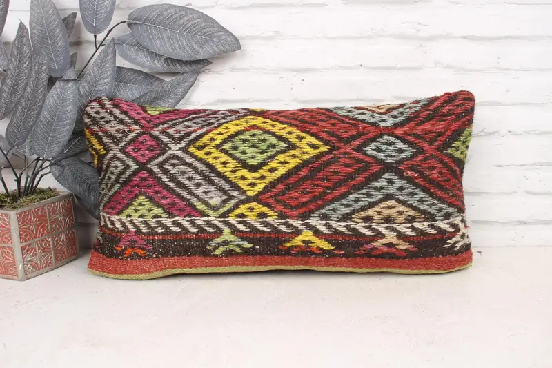 Kilim Pillow Cover, Handwoven Pillow Cover, Pillow, Vintage Kilim Pillow, Gift Pillow, 12x24 Red Cushion Cover, Christmas Pillow Cover - 1