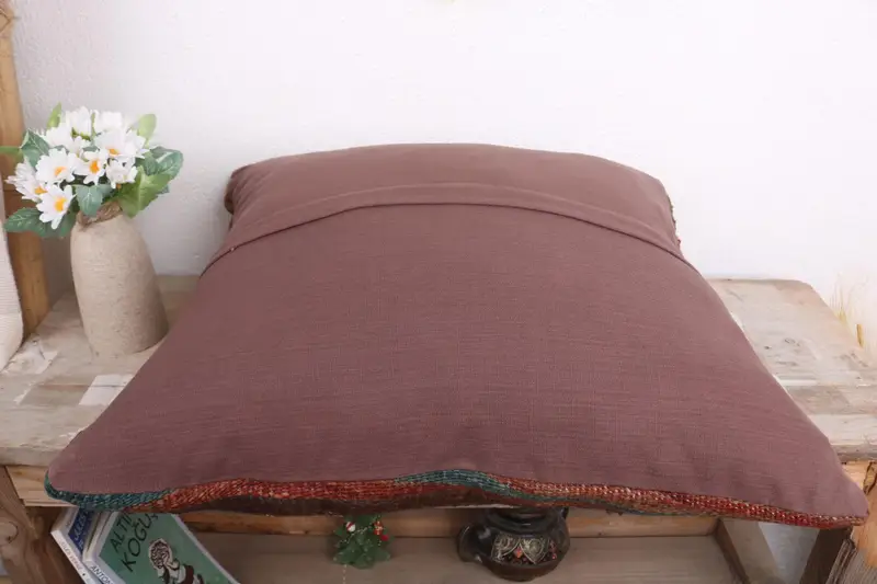 Decorative Pillow, Boho Chic Pillow, Boho Pillow Sham Cover, Kilim Pillow, 18x18 Brown Cushion, Pillow Case, Handmade Kilim Cushion - 7