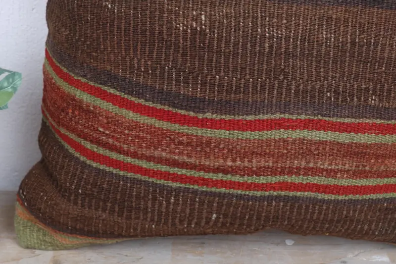 Decorative Pillow, Boho Chic Pillow, Boho Pillow Sham Cover, Kilim Pillow, 18x18 Brown Cushion, Pillow Case, Handmade Kilim Cushion - 3