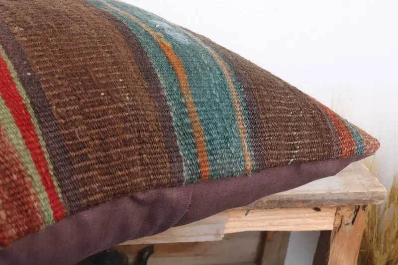 Decorative Pillow, Boho Chic Pillow, Boho Pillow Sham Cover, Kilim Pillow, 18x18 Brown Cushion, Pillow Case, Handmade Kilim Cushion - 6