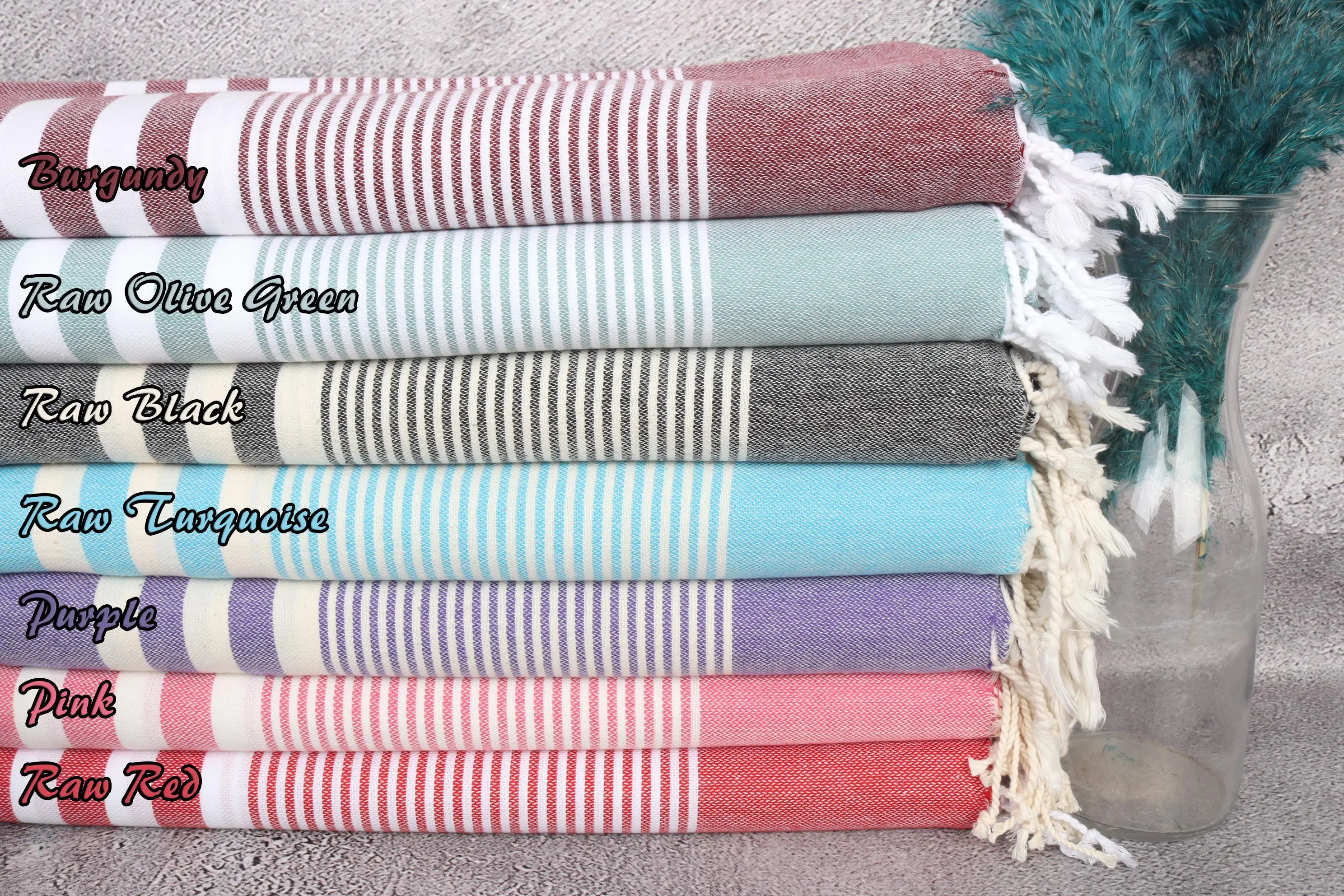 Beach Towel Monogrammed Organic Cotton Beige Stripes, 40x71 Inches - 1