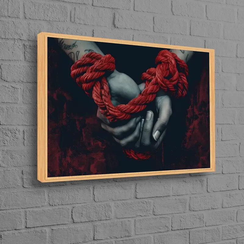 エレガントなキャンバスプリント：赤いロープ、愛への贈り物、寝室の装飾。