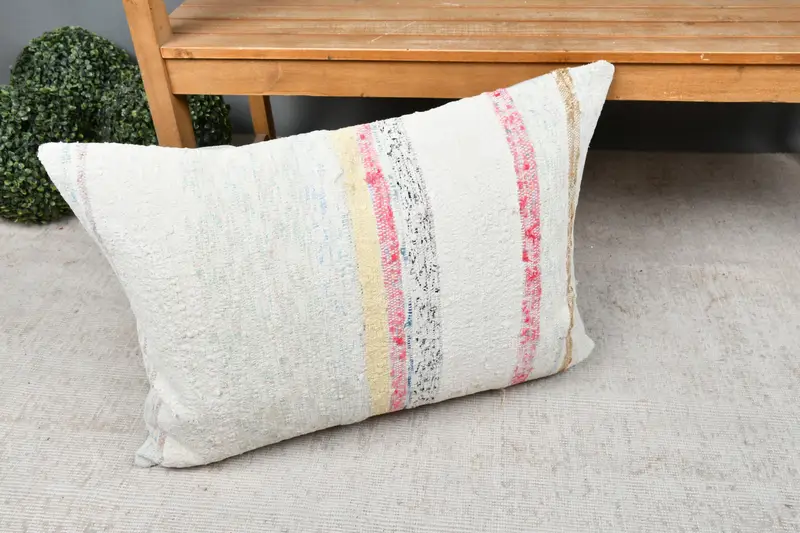Colorful Pillow Sham, Home Decor Pillow, Kilim Pillow Cover, Farmhouse Pillow Sham, Pillow, Vintage Kilim Pillow, 20x28 White Pillow Case - 7