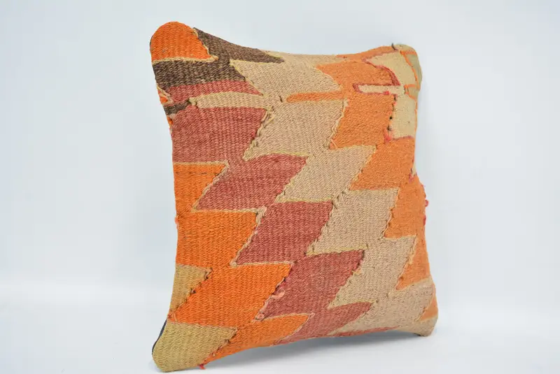 Boho Pillow Sham Cover, Kilim Pillow Cover, Pillow for Sofa, Decorative Bolster Pillow Case, Cotton Pillow Cover, Cushion Cover, 12x12 Red Pillow - 3