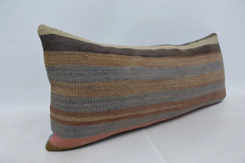 Decorative Throw Pillow, Boho Pillow, Turkish Kilim Pillow, Crochet Pattern Pillow, Cushion, Boho Pillow Sham Cover, 16x36 Blue Pillow Sham - 3