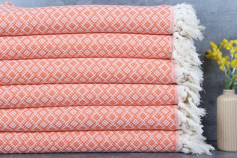 Personalized Orange Diamond Towel 40x71 Inches for Girls, Turkish Organic Cotton