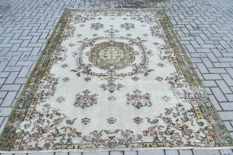トルコヴィンテージ Oushak ラグ 183x270cm ホワイト モロッコウールラグ - 1
