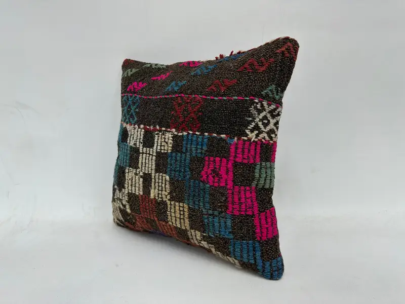 16x16 Blue Pillow, Retro Throw Pillow Cover, Boho Chic Pillow, Vintage Kilim Pillow, Pillow for Sofa, Vintage Pillow, Pillow Cover - 4