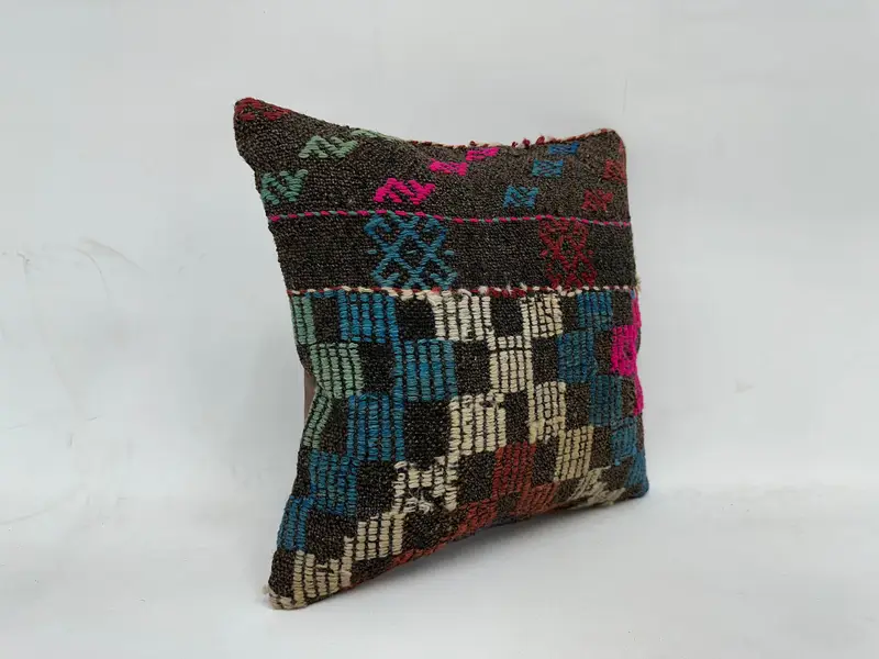 16x16 Blue Pillow, Retro Throw Pillow Cover, Boho Chic Pillow, Vintage Kilim Pillow, Pillow for Sofa, Vintage Pillow, Pillow Cover - 3