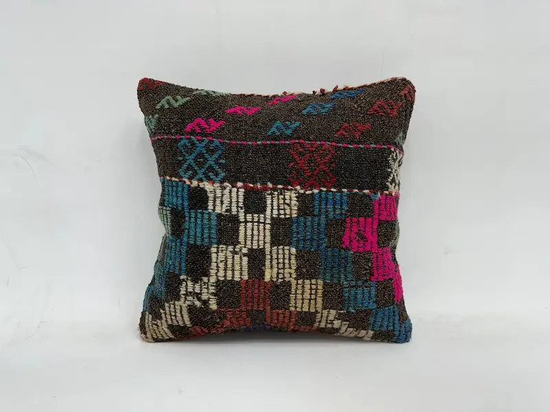 16x16 Blue Pillow, Retro Throw Pillow Cover, Boho Chic Pillow, Vintage Kilim Pillow, Pillow for Sofa, Vintage Pillow, Pillow Cover - 1