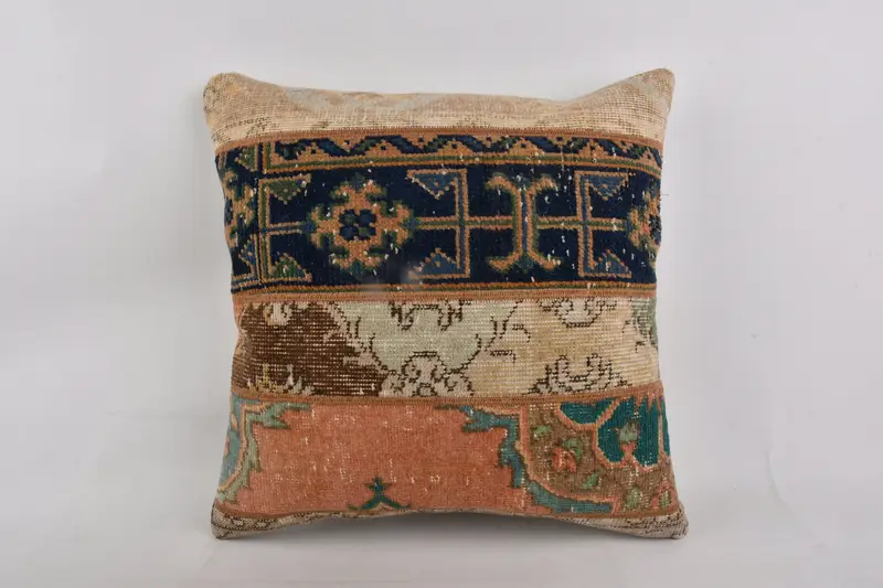 24x24 Blue Pillow Cover, Customized Pillow, Kilim Pillow, Kilim Cushion Sham, Turkish Kilim Pillow, Rustic Pillow Cover, Cushion - 1