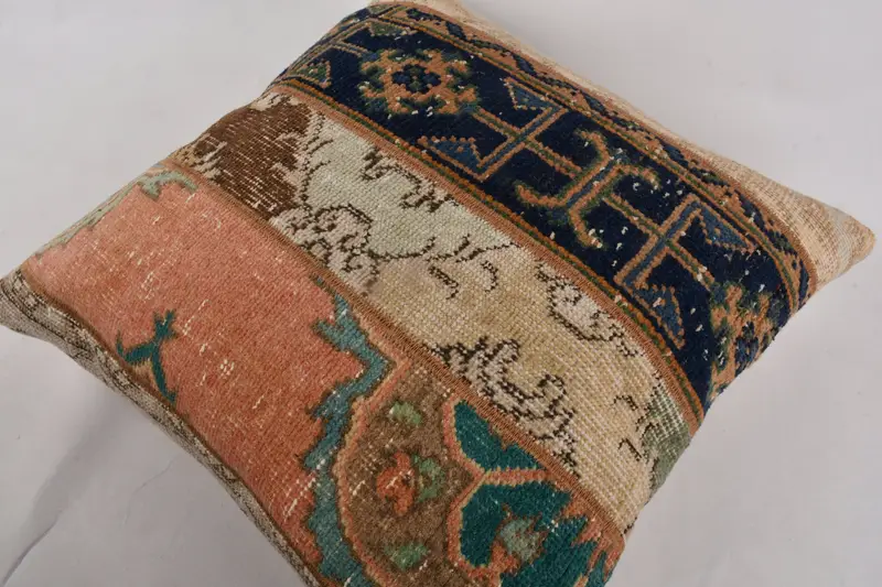 24x24 Blue Pillow Cover, Customized Pillow, Kilim Pillow, Kilim Cushion Sham, Turkish Kilim Pillow, Rustic Pillow Cover, Cushion - 7