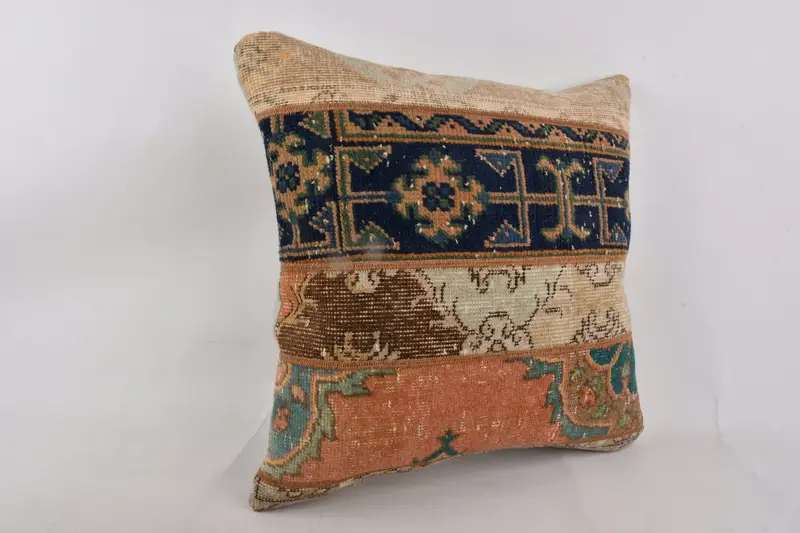 24x24 Blue Pillow Cover, Customized Pillow, Kilim Pillow, Kilim Cushion Sham, Turkish Kilim Pillow, Rustic Pillow Cover, Cushion - 2