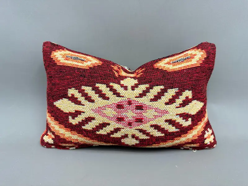 Turuncu ve Kırmızı Geometrik Kırlent, El Yapımı Vintage Dekor Yastık