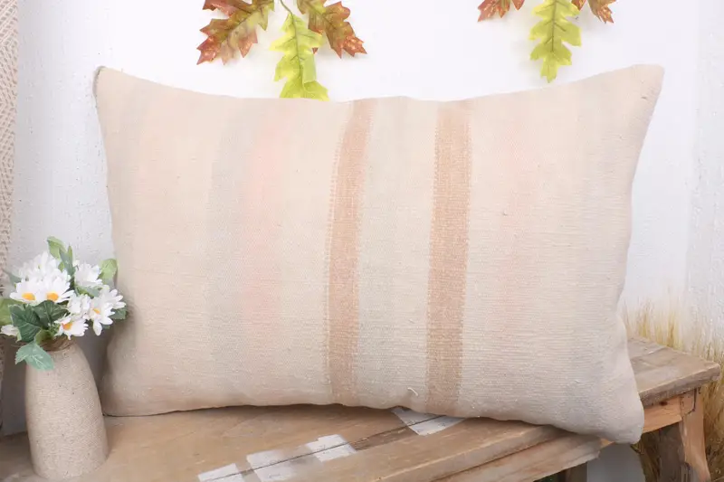 Turkish Pillow, Patio Cushion Cover, Cushion Case, 16x24 Beige Pillow Cover, Antique Pillows, Ikat Cushion Case, Kilim Pillow Cover - 4