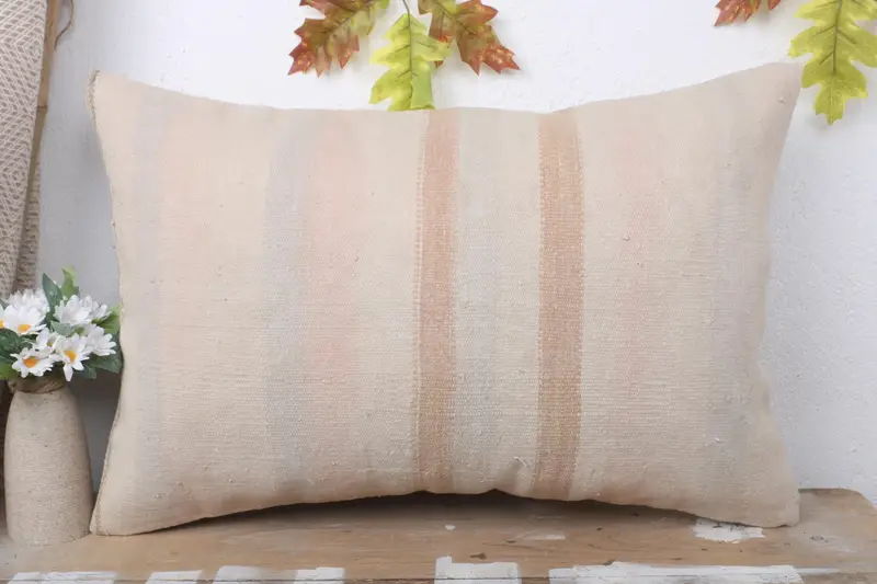 Turkish Pillow, Patio Cushion Cover, Cushion Case, 16x24 Beige Pillow Cover, Antique Pillows, Ikat Cushion Case, Kilim Pillow Cover - 2