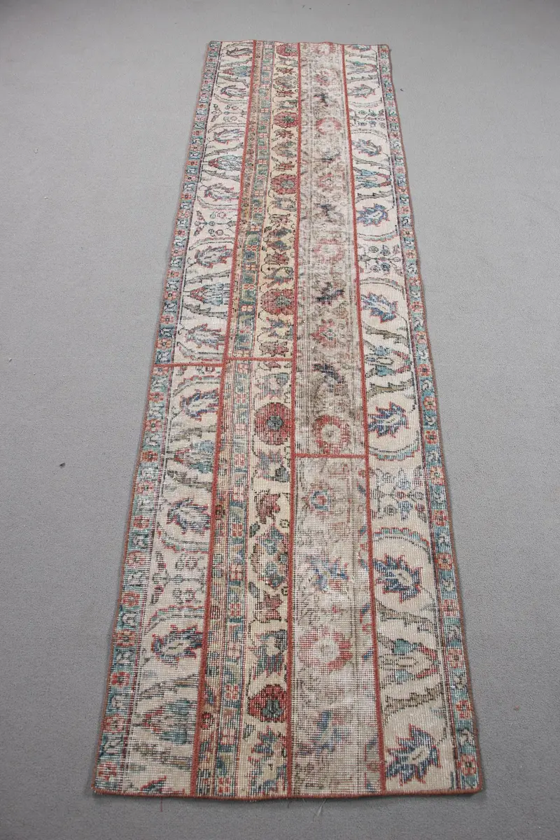 Vintage Runner Halı 2.2x8.2 ft, Mavi Çizgili Türk Yün Halısı - 1
