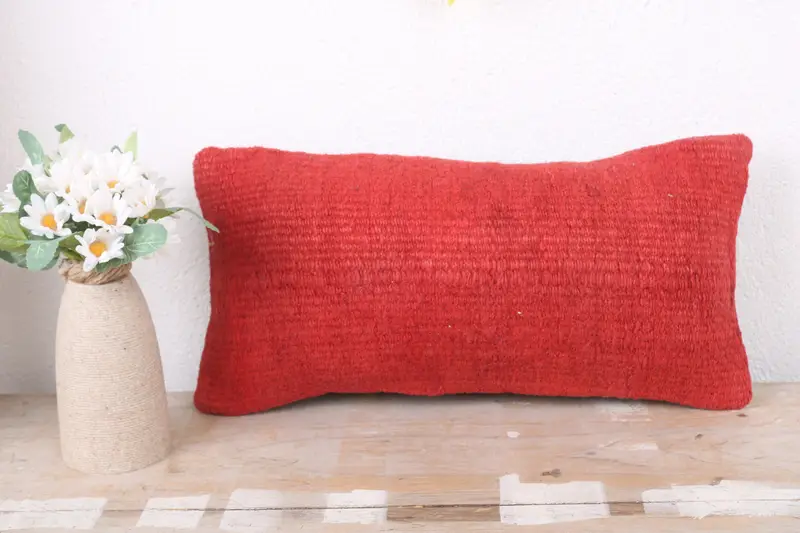 Pillow, Handmade Rug Seat Cushion, Ethnical Kilim Rug Pillow, 8x16 Red Pillow Case, Tribal Pillow Cover, Pillow for Couch, Pillow for Sofa - 2