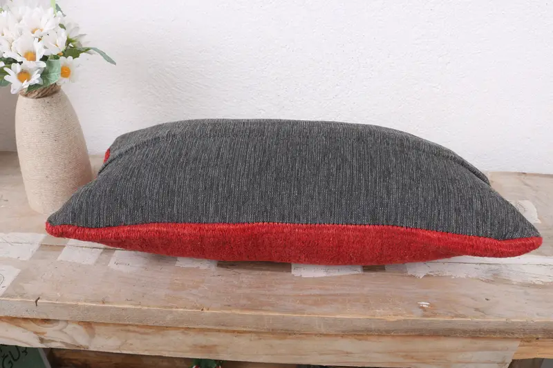 Pillow, Handmade Rug Seat Cushion, Ethnical Kilim Rug Pillow, 8x16 Red Pillow Case, Tribal Pillow Cover, Pillow for Couch, Pillow for Sofa - 7