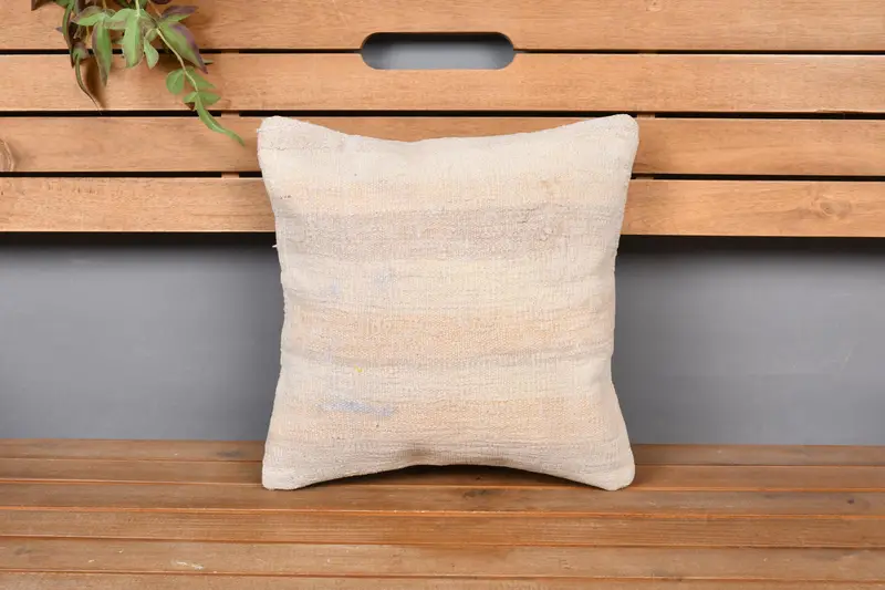 Boho Pillow, Pillow Cover, Sofa Bolster Pillow Sham, Neutral Throw Cushion Case, Kilim Cushion Sham, 14x14 Beige Pillow Cover, Antique Pillows - 6