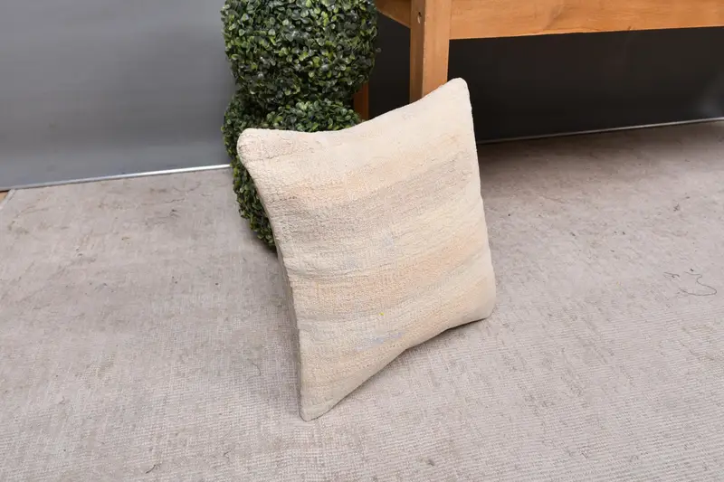 Boho Pillow, Pillow Cover, Sofa Bolster Pillow Sham, Neutral Throw Cushion Case, Kilim Cushion Sham, 14x14 Beige Pillow Cover, Antique Pillows - 7