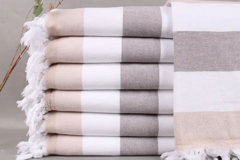 Bachelorette Towel Brown-White-Beige Striped Terry Towel, 36x63 Inches