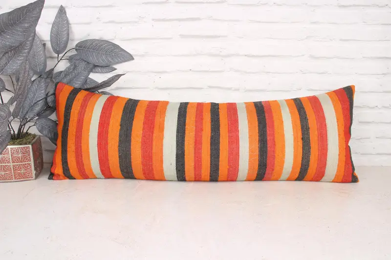 Chair Pillow Case, Cushion Cover, Outdoor Throw Cushion Case, Antique Pillows, Vintage Kilim Pillow, Vintage Pillow, 12x36 Red Pillow Cover - 1