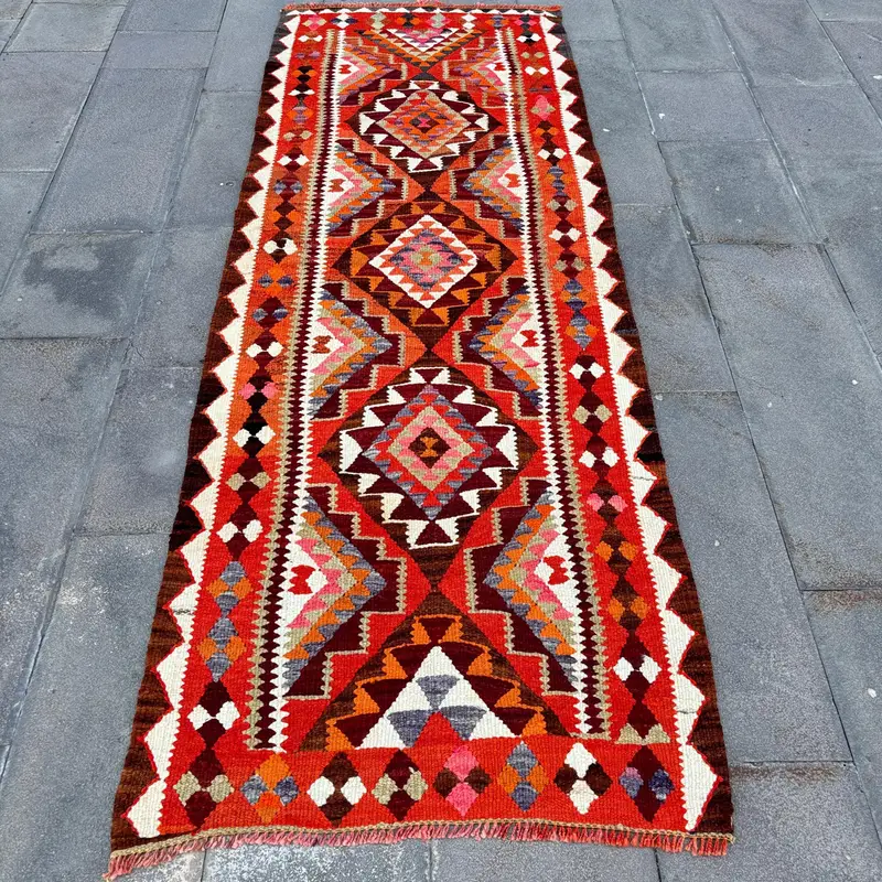Turuncu İkat Halı, 2,8x8 ft Canlı Dekor
