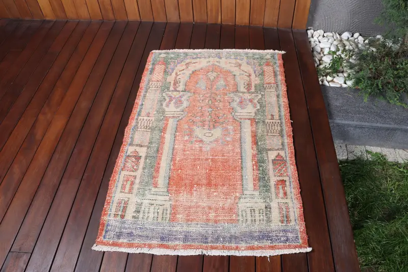 2.6x4 ft Rug, Vintage Turkish Rug, Red Oushak Wool Rug - 1