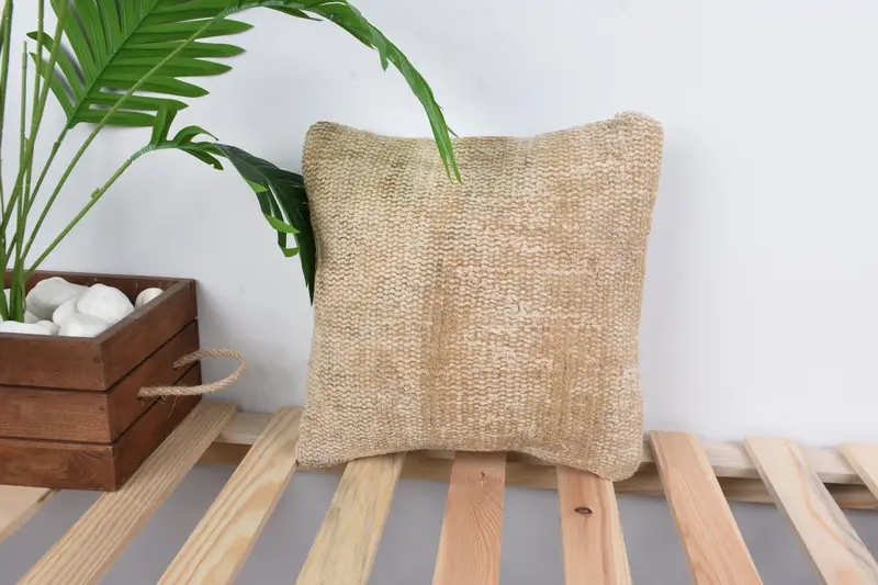 Outdoor Bolster Cushion Case, Throw Kilim Pillow, Turkish Kilim Pillow, Handmade Kilim Cushion, Pillow, 12x12 Beige Pillow Sham - 1