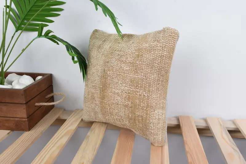 Outdoor Bolster Cushion Case, Throw Kilim Pillow, Turkish Kilim Pillow, Handmade Kilim Cushion, Pillow, 12x12 Beige Pillow Sham - 5