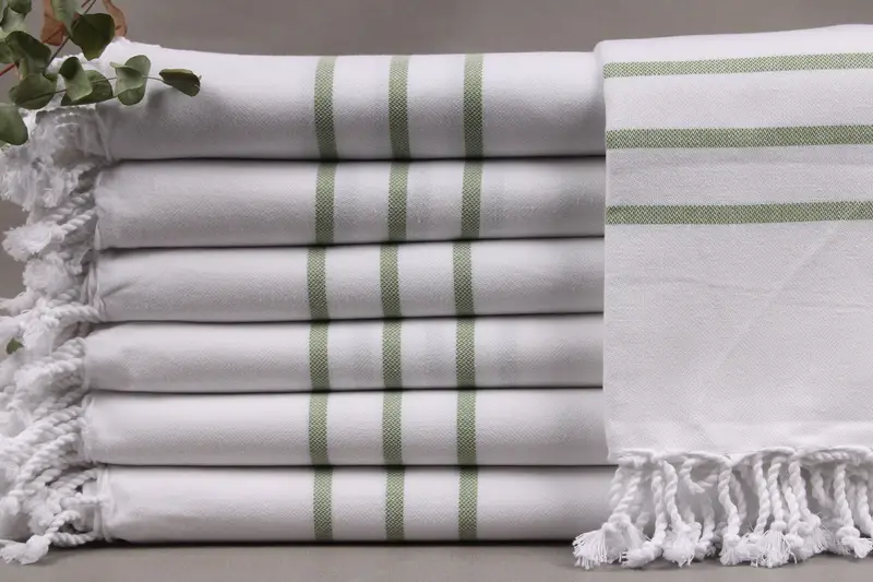 Wedding Gift Organic Cotton Towel, Khaki Green Peshtemal, 40x71 Inches
