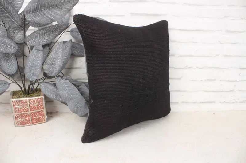 Bench Pillow Sham, Gift Pillow, Vintage Pillow, Hippie Throw Cushion Case, Throw Kilim Pillow, Cushion Cover, 16x16 Brown Pillow Case - 3