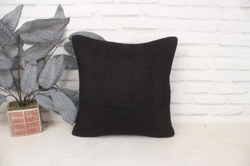 Bench Pillow Sham, Gift Pillow, Vintage Pillow, Hippie Throw Cushion Case, Throw Kilim Pillow, Cushion Cover, 16x16 Brown Pillow Case - 1