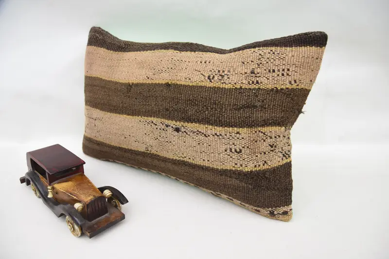 12x20 Brown Pillow, Bed Pillow, Pillow for Couch, Meditation Pillow, Pastel Pillow Cover, Vintage Pillow, Handmade Kilim Cushion, Pillow Case - 3