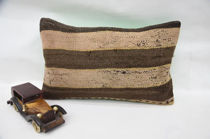 12x20 Brown Pillow, Bed Pillow, Pillow for Couch, Meditation Pillow, Pastel Pillow Cover, Vintage Pillow, Handmade Kilim Cushion, Pillow Case - 1