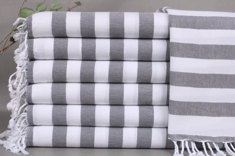 Cotton Dish Towel Dark Gray Striped, Kitchen Hand Towel, 20x44 Inches