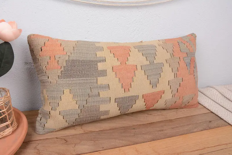 Naranja y bronce 12x24 almohada de tiro bordado, almohada geométrica vintage