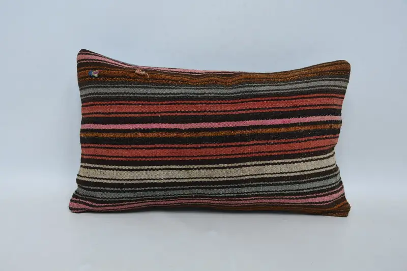 Vintage Red Minimalist Pillow Cover, Striped 12x20 inch Antique Cushion Case - 1