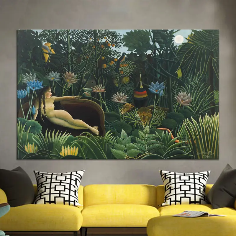 Henri Rousseau Botanical Woman Floral Printed Canvas Art