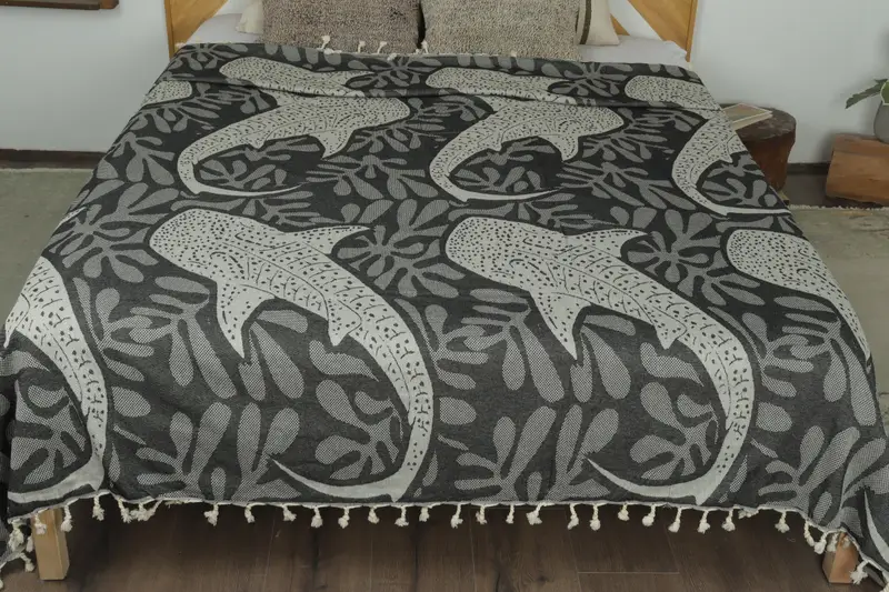 Wedding Gift Customized Blanket, 100x92 Cotton Whale Design Towel, Monogram Blanket, Woven Throw Blanket, Valentines Day Gift, Tablecloth - 8