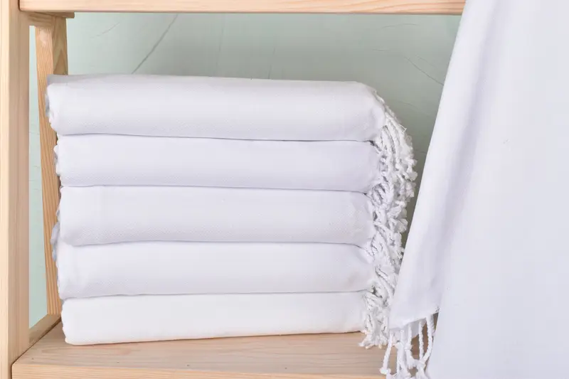 Monogrammed Beach Blanket, White Organic Cotton/Linen, 40x71 Inches