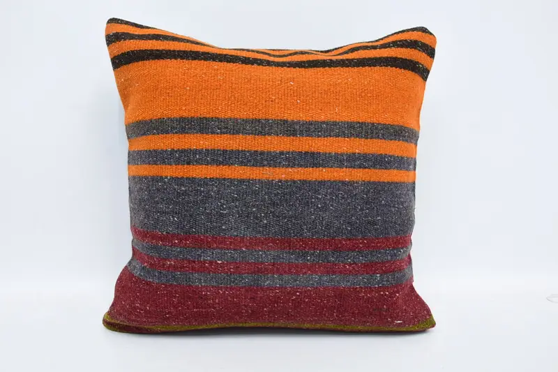 Striped Vintage Cushion Case, 16x16 inch Orange Antique Cushion - 1