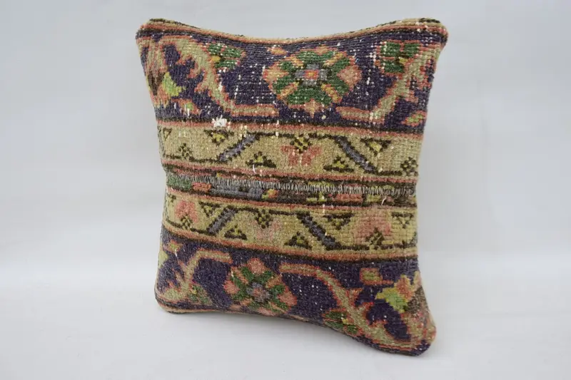 Pillow Sham, Seat Pillow Sham, Vintage Pillow, Throw Kilim Pillow, Cotton Pillow Sham, Toss Cushion Cover, 12x12 Beige Cushion, Turkish Kilim Pillow - 3