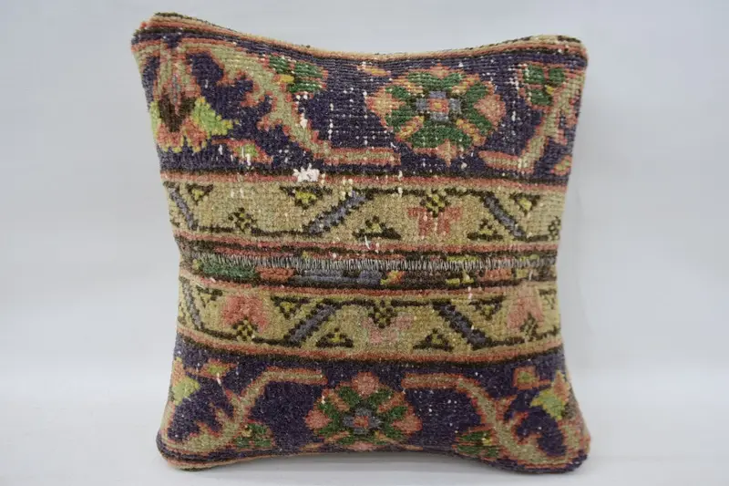Pillow Sham, Seat Pillow Sham, Vintage Pillow, Throw Kilim Pillow, Cotton Pillow Sham, Toss Cushion Cover, 12x12 Beige Cushion, Turkish Kilim Pillow - 1